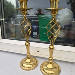 old barley twist  brass candle stick holders