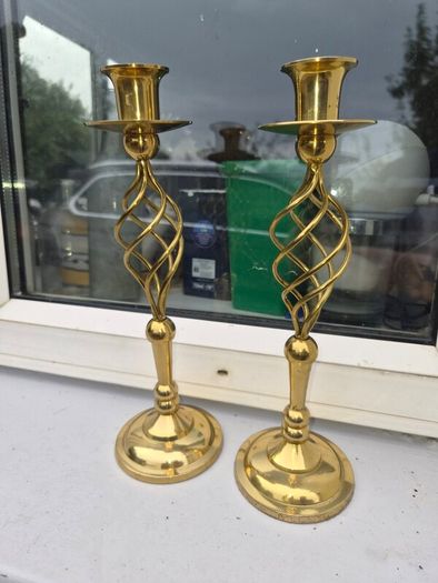 old barley twist  brass candle stick holders