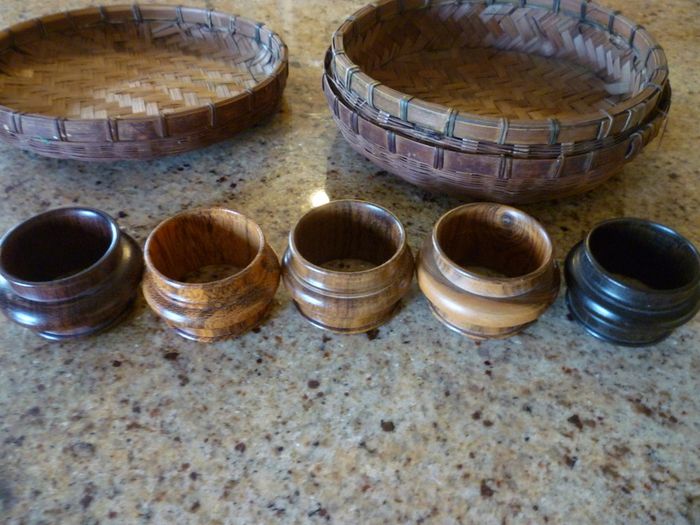 Wooden Napkin Ring holders-set Of 5 Vintage With Storage Box