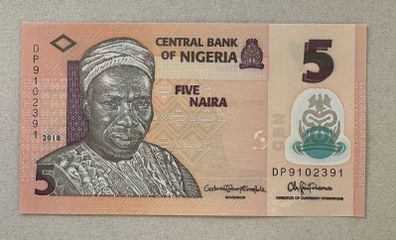 Nigeria 5 Naira 2018 Polymer Banknote