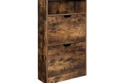 Shoe cabinet with 2 flaps, shoe rack with additional compartment, shoe storage, shoe organizer, melamine coating, 60 x 24 x 102 cm, vintage brown