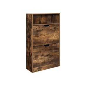 Shoe cabinet with 2 flaps, shoe rack with additional compartment, shoe storage, shoe organizer, melamine coating, 60 x 24 x 102 cm, vintage brown