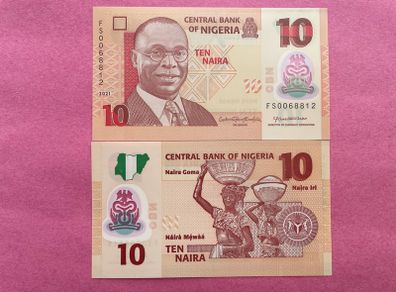 Nigeria  10 Naira 2021 ( UNCIRCULATED ) Pick 39p . Polymer / Plastic  ( Unc )