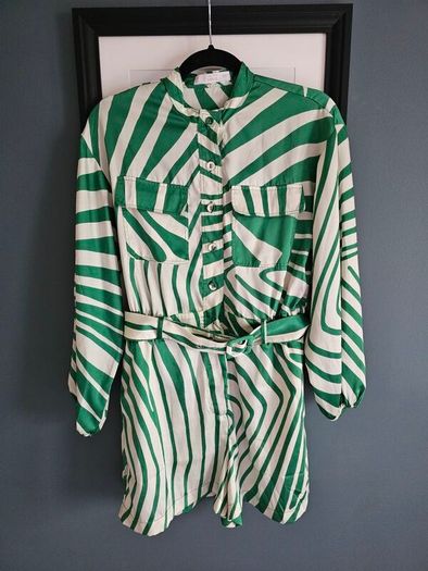 Mango Satin playsuit with belt Size M