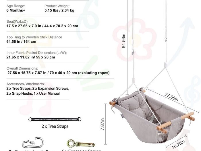Canvas Hammock Swing 3 Modes Baby Swing 5-Point Harness Indoor Outdoor