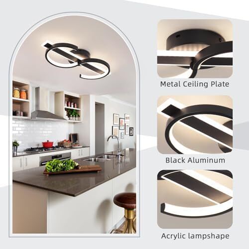 Modern Ceiling Lights LED, 45cm Black Dimmable Ceiling Lights Fixtures LED with Remote Control for Living Room Dining Room Bedroom Kitchen Hallway Offcie Indoor Light - 35W
