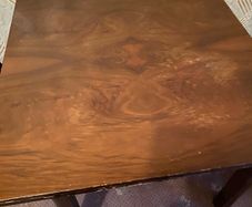 Mid century dining room table and 4 upholstered chairs.