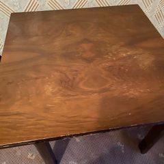 Mid century dining room table and 4 upholstered chairs.