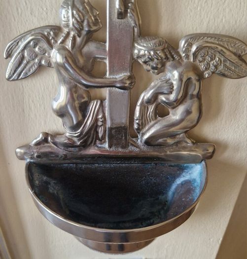 Antique  Brass Angel Holy Water Font Religious Wall Art