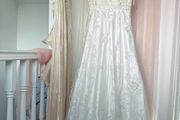 French Inspired V Neck Lace Embroidered A Line Bridal Gown