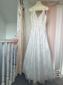 French Inspired V Neck Lace Embroidered A Line Bridal Gown