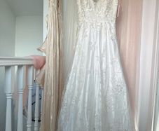 French Inspired V Neck Lace Embroidered A Line Bridal Gown