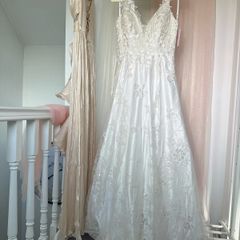 French Inspired V Neck Lace Embroidered A Line Bridal Gown