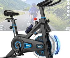 Exercise Bike, Professional Spin Bike with Super Quiet Magnetic Resistance, Indoor Cycling Bike with Shock Absorption, Comfortable Seat for Home Gym 350LBs Capacity (bule with APP