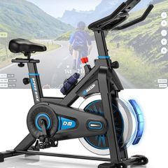 Exercise Bike, Professional Spin Bike with Super Quiet Magnetic Resistance, Indoor Cycling Bike with Shock Absorption, Comfortable Seat for Home Gym 350LBs Capacity (bule with APP