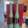 Very Decorative Set Of 2 Glazed Olive Green 40 Cm. Tall Vases With Browne Center. Image 8
