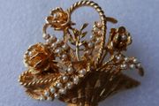 Vintage Floral Basket Brooch with  Pearls, Delicate Brooch