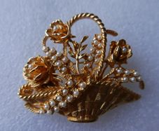 Vintage Floral Basket Brooch with  Pearls, Delicate Brooch