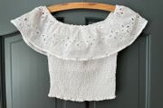 ZARA white shirred ruffle Bardot top Age 11 years
