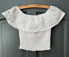 ZARA white shirred ruffle Bardot top Age 11 years