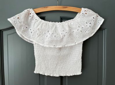 ZARA white shirred ruffle Bardot top Age 11 years