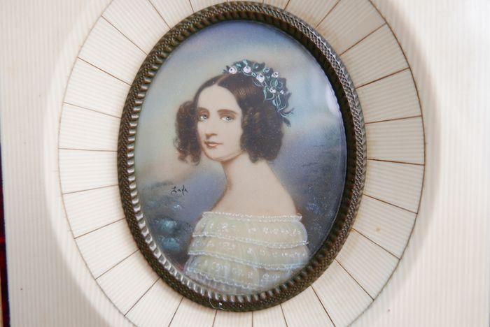 Antique Original Miniature Portrait Painting Old Frame Signed