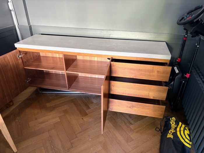 Modern walnut sideboard with stone top