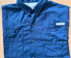 Vintage Columbia PFG Omni-Shade Fishing Shirt XL Navy Blue Utility Outdoor Hiking Summer