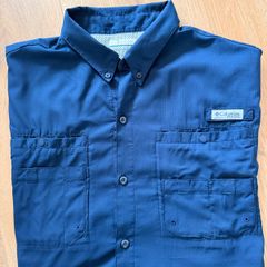 Vintage Columbia PFG Omni-Shade Fishing Shirt XL Navy Blue Utility Outdoor Hiking Summer