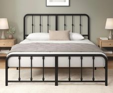 Double Bed Frame with Headboard - 4ft6 (135 x 190 cm) - 14'' Height - Metal Bed Base with Footboard - Steel Slat Support - Easy Assembly - Black