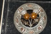 Ward Brothers WBS Sterling Silver and 9ct gold Thistle Pin brooch with hallmarks on silver and on gold portions 1954