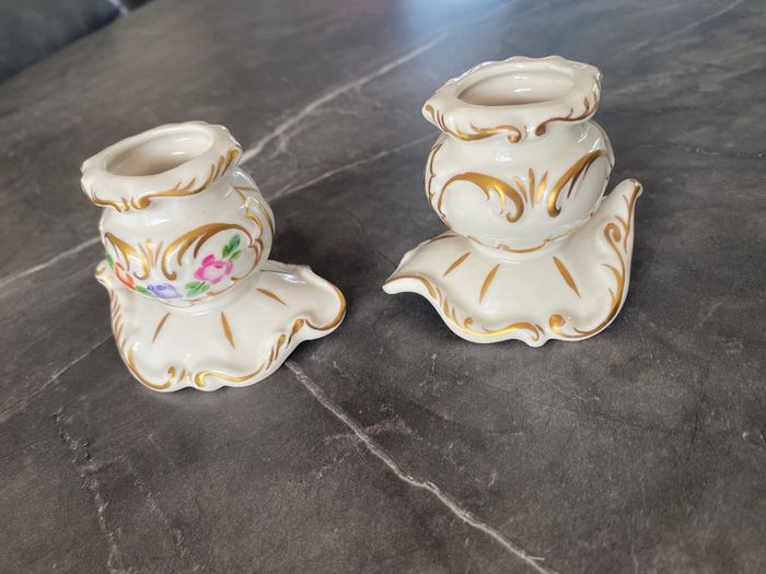 Irish Dresden pretty hand painted candle holders
