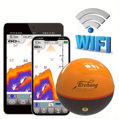 Smart WIFI Sonar Fish Finder, 80M Wireless Distance Range, 60M Depth Range, Sonar Frequency 125Khz/330Khz Fishing Sounder, Wireless Echo Sounder Detect Finder Fishing for Lake Sea Fishing Support OS& Android