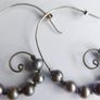 Vintage 925 Sterling Silver and dark pearl swirl earrings Image 4