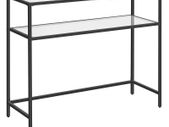 Console table, side table with 2 shelves, tempered glass, storage shelf, metal frame, adjustable feet, for living room, hallway, black