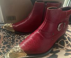 Mens Red Snakeskin Boots Pointed Toe UK 7