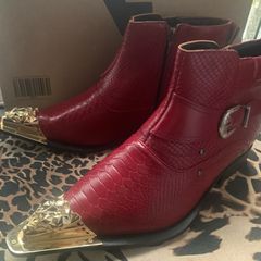 Mens Red Snakeskin Boots Pointed Toe UK 7