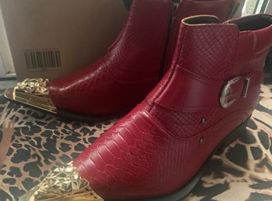 Mens Red Snakeskin Boots Pointed Toe UK 7