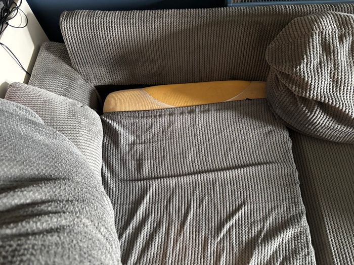 Grey corduroy fabric sofa