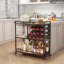 Drink Trolley, Bar Cart with Lockable Wheels, 12 Wine Rack and 3 Rows Glass Holders, Kitchen Serving Cocktail Alcohol Trolley for Dining Livingroom, 3 Tier, 80.2 x 33.2 x 86 cm, Rustic Brown Image 9