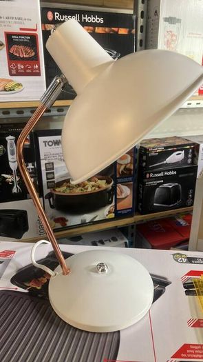 White Shade Copper Stem Table Lamp