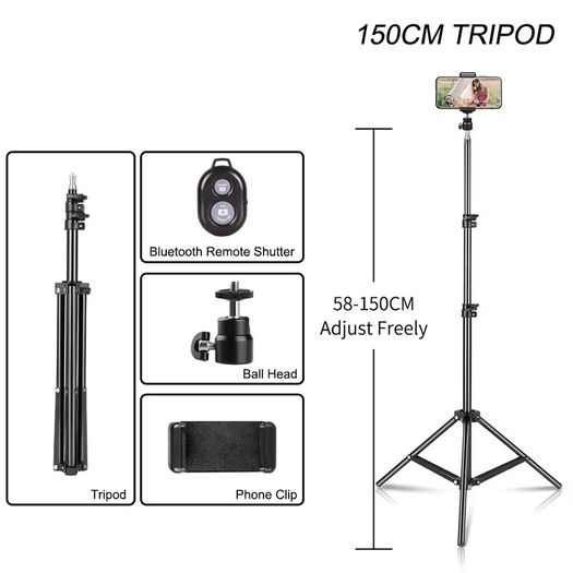 150cm Photography Tripod Light Stands With 1/4 Screw Head Adjustable Light Stand Photo Tripod For Phone Ring Light Photo Studio