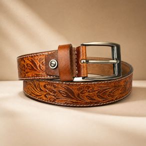 Unisex Genuine Leather Tooled Belt Vintage Floral Western Leather Belt