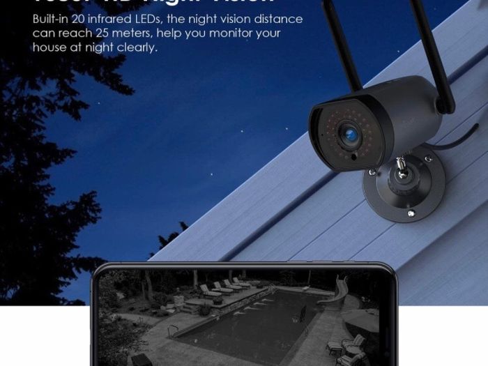 Security Camera Outdoor with 25m Night Vision,4dBi Antenna Wireless WiFi Wired CCTV Camera System,1080P Video Home IP Surveillance Camera,2-Way Audio,Motion Detection,Alarm,IP66,Support PC/App (FREE POSTAGE)