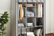 Fabric wardrobe, storage solution, 8 shelves, 2 clothes rails, gray