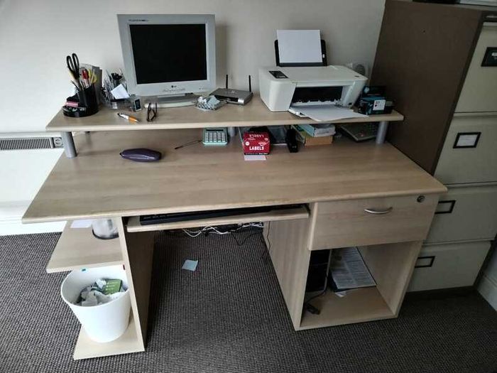 Wooden Office Desk For The Professional Person - Lots Of Space For Your Laptop Desktop Printer Scanner Phones Office Stationary etc