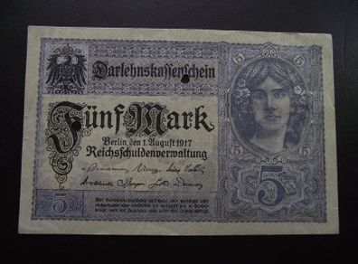 Germany. Darlehnskassenschein 5 Mark (1.8.1917) Super Condition!