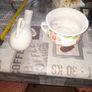 His and Hers Old Ceramic Chamber Pots hand painted floral chamber pot with side handle, together with a white glazed shaped bottle featuring scroll handle and narrow spout Image 5