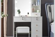 Large Dressing Table with Hollywood Mirror and LED Lighting Set, 6 Drawers, 3 Storage Cabinets, Includes Chair, for Bedroom and Vanity Room (Wooden Handles)