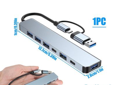 USB HUB Multi-Functional 7-in-1 USB C Hub Adapter with Dual USB-C, USB 3.0, Quad USB 2.0 Ports Multi USB Port Extension Data Hub